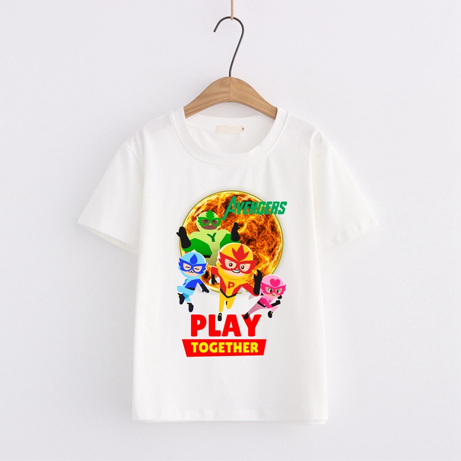Áo thun cho bé in hình Play Together màu trắng đủ size cho bé trai bé gái