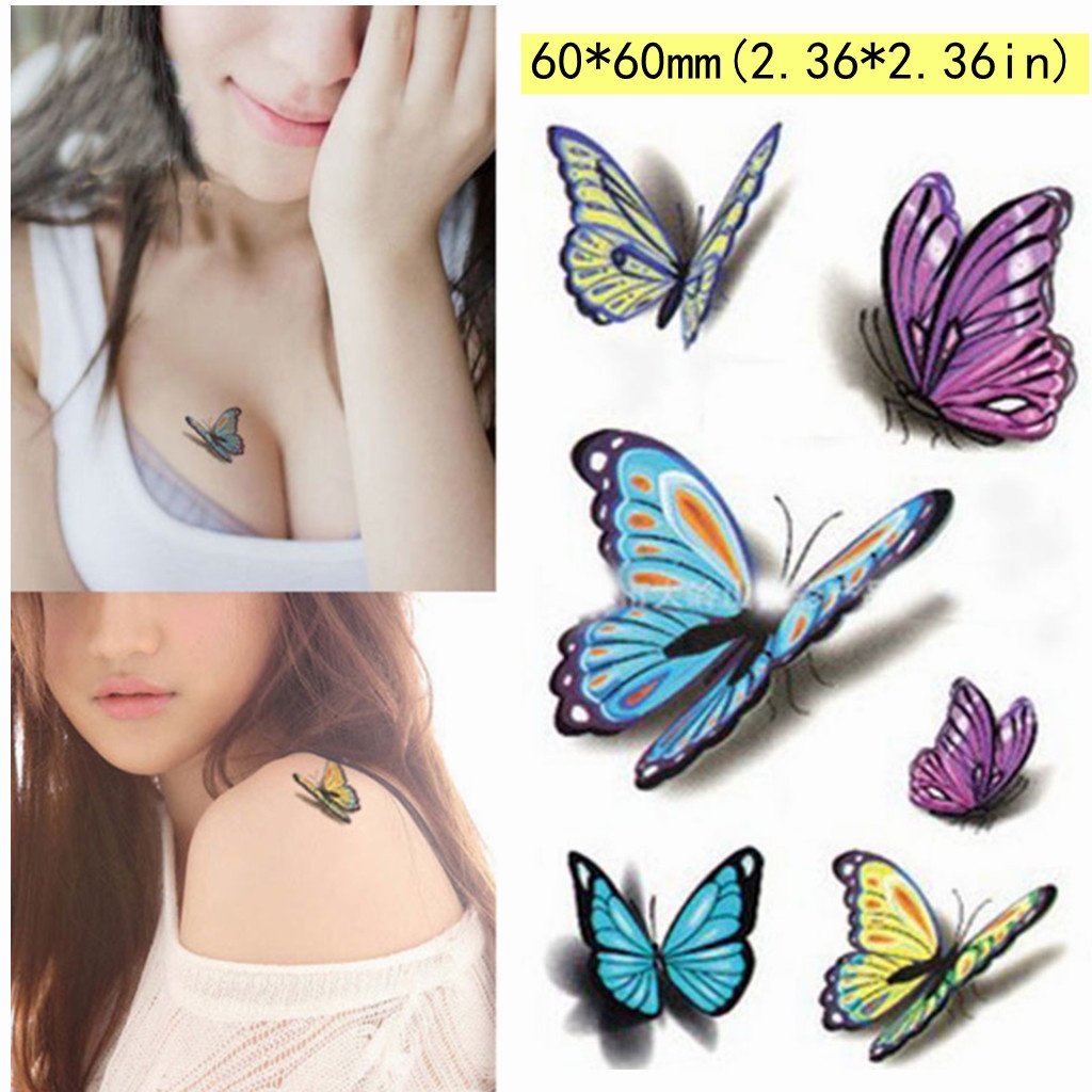 1 miếng dán hình xăm tạm thời hình bướm chống nước dùng một lần cho bé gái