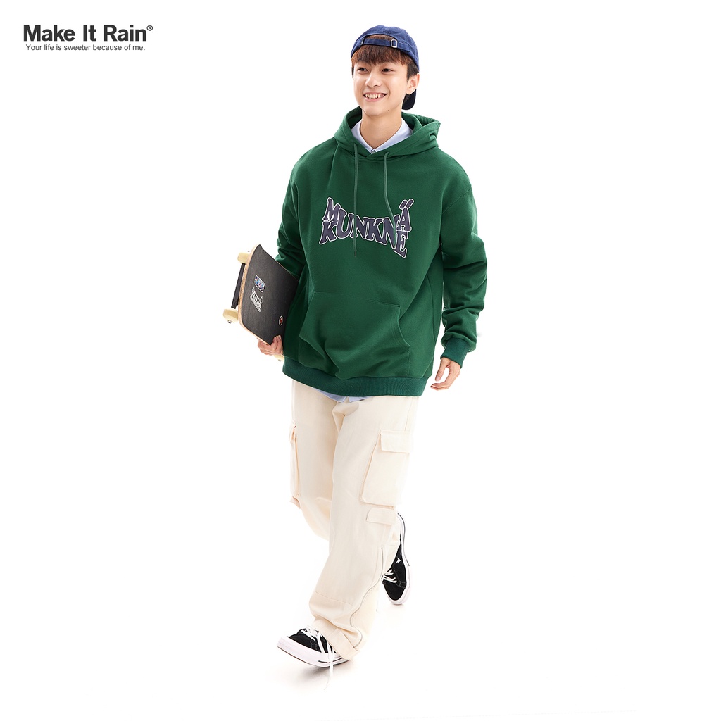 Áo Hoodie Make It Rain Heybig màu xanh lá họa tiết chữ in