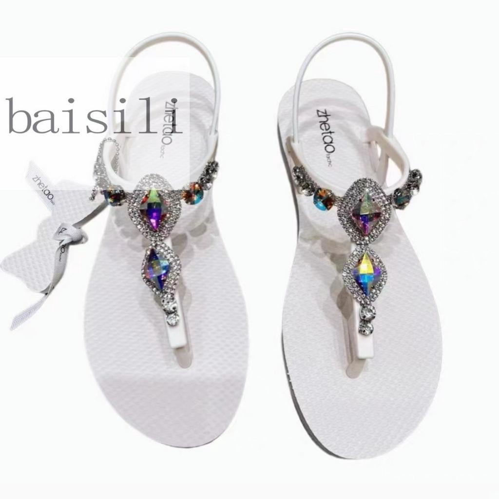 SANDAL BỆT BAISILI - GIÀY ĐẾ BẰNG QUAI KẸP ĐÍNH ĐÁ XOÀN PHONG CÁCH THỜI TRANG HIỆN ĐẠI BS230509