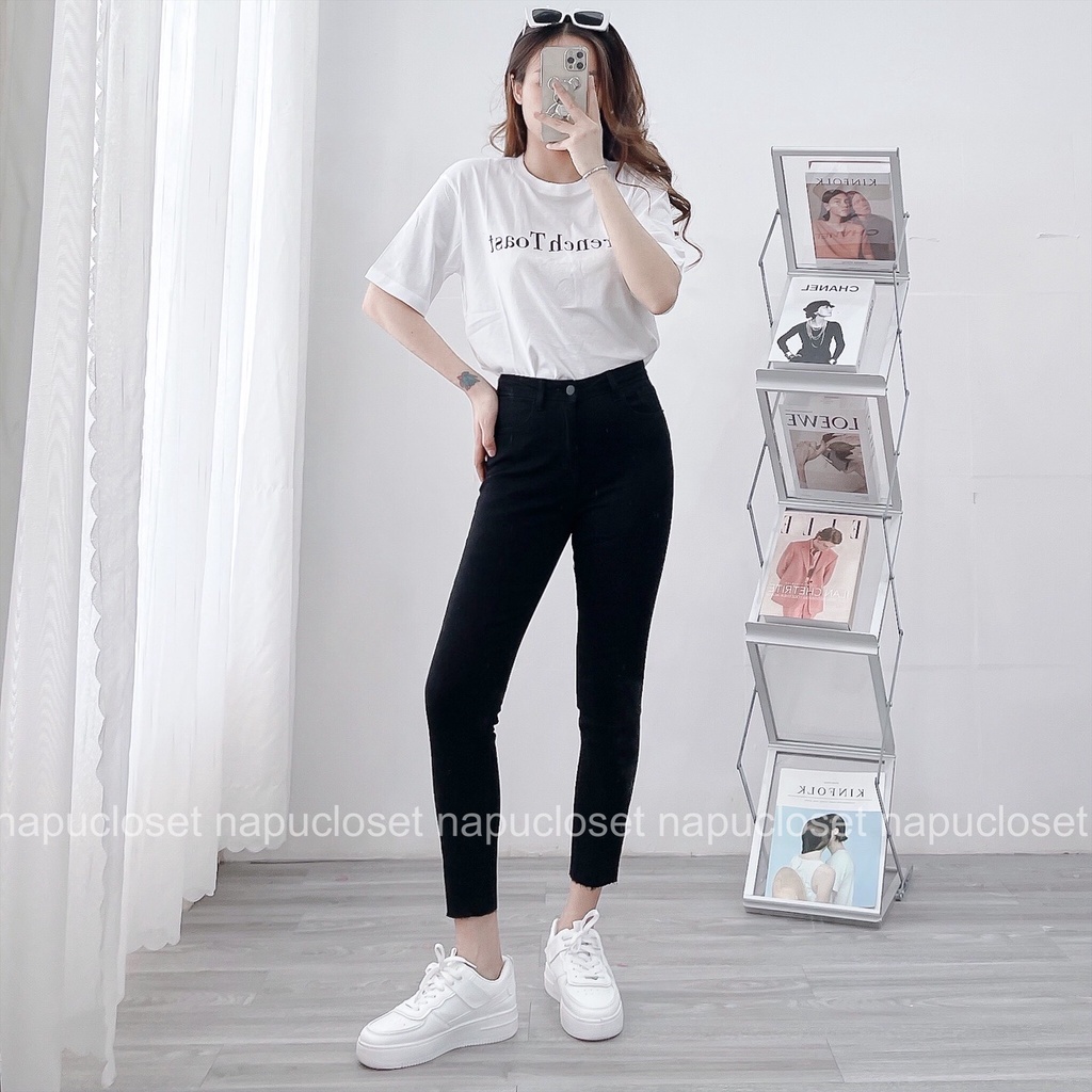 Quần skinny jeans lai cắt dài 90cm màu đen QJ517
