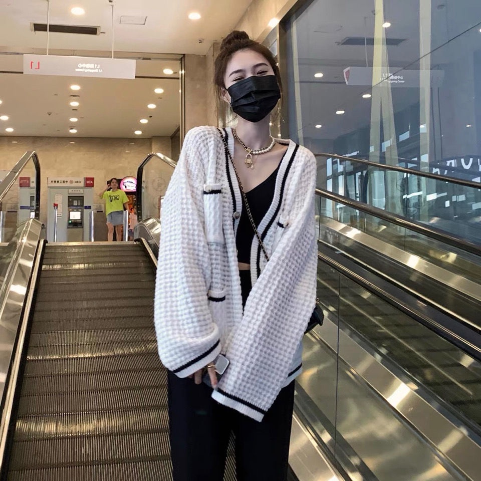 Áo Khoác Cardigan Dệt Kim Dáng Rộng Phong Cách Hàn Quốc 3 Màu Sắc Tùy Chọn