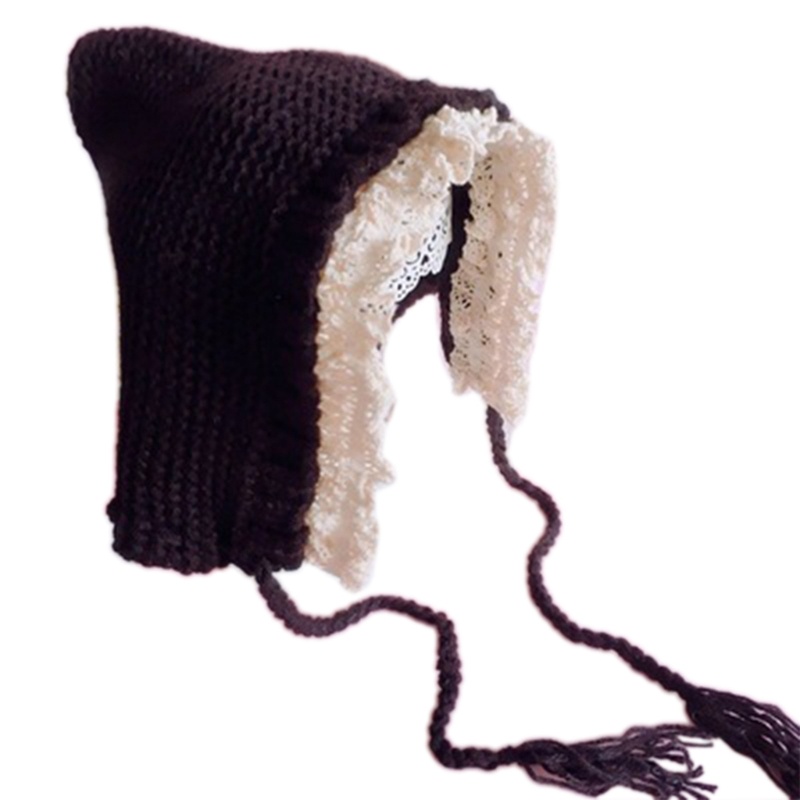 Mũ Len Thiết Kế Vành Ren Sáng Tạo Với Dây Có Thể Điều Chỉnh Cho Mùa Đông Ha