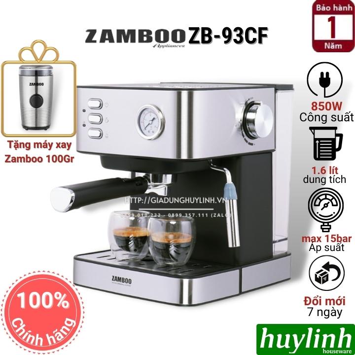 [Mã ELHAMS5 giảm 6% đơn 300K] Máy pha cafe gia đình Zamboo ZB-93CF - 850W - áp suất 15 bar - Tặng 500gr cà phê