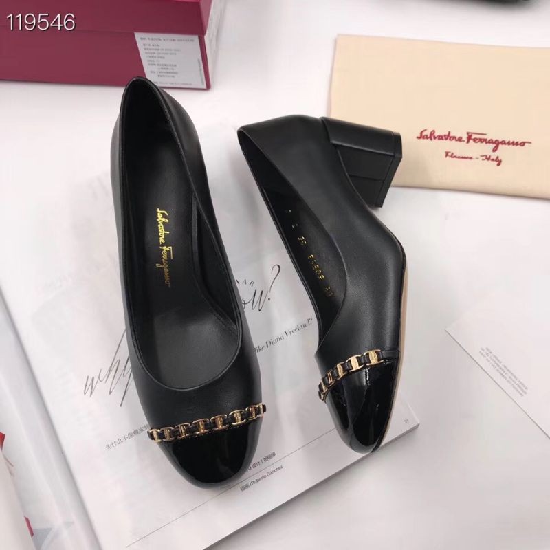 Giày cao gót nữ da thật mũi tròn gót 6cm fe*ragamo