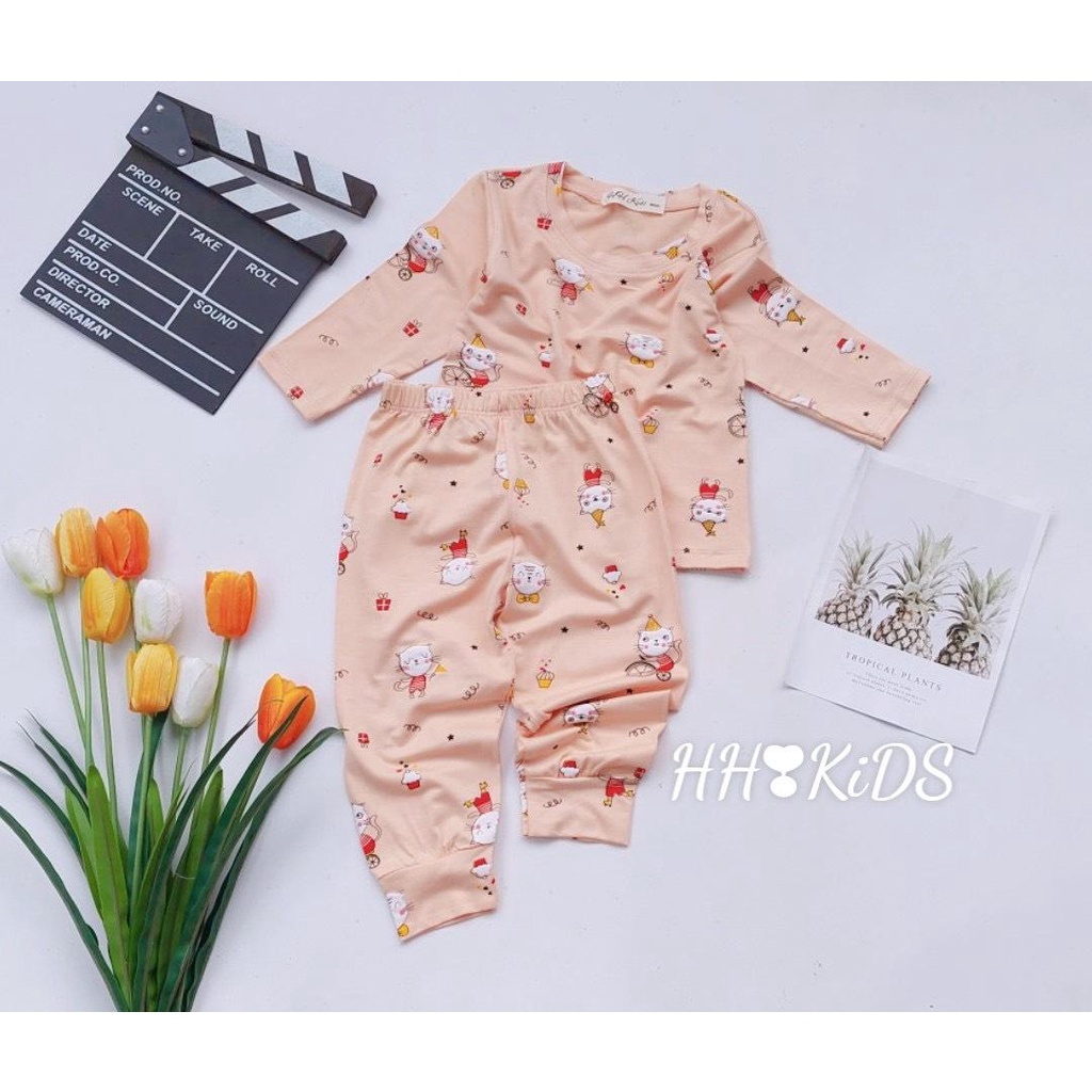 Bộ dài tay vải thun lạnh điều hòa in họa tiết cho bé trai/ bé gái (7-17kg)