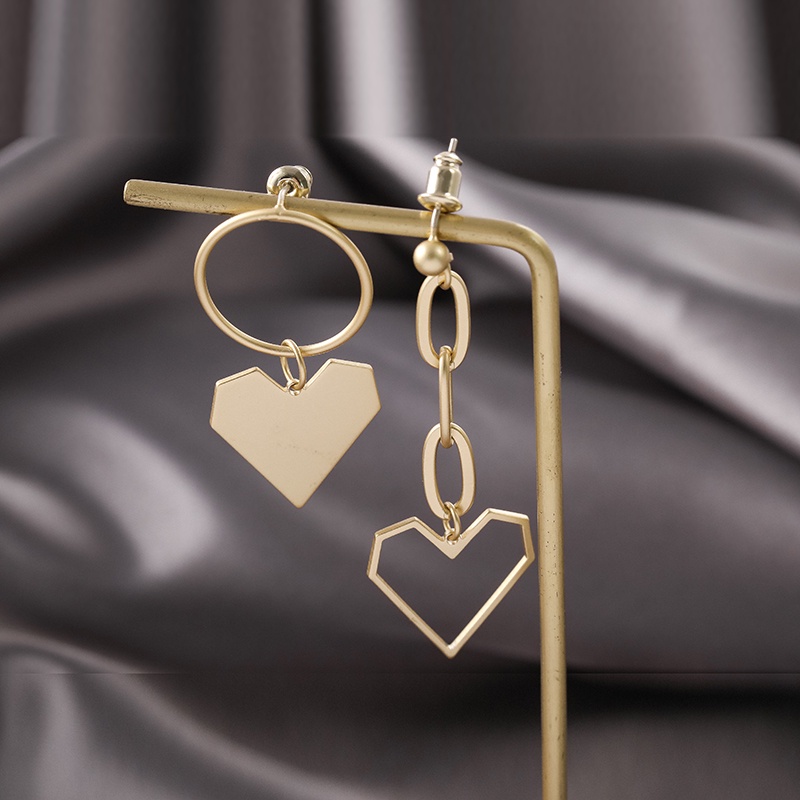 Bông Tai Mạ Bạc 925 Hình Trái Tim Rỗng Không Đối Xứng Phong Cách Hàn Quốc