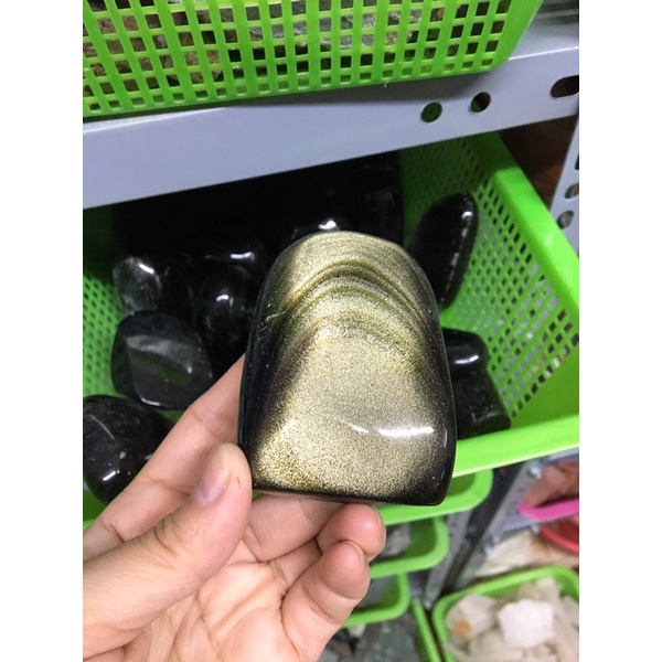 01 PC Tumbled Golden Obsidian Extra Viên Đá Đen Ánh Vàng