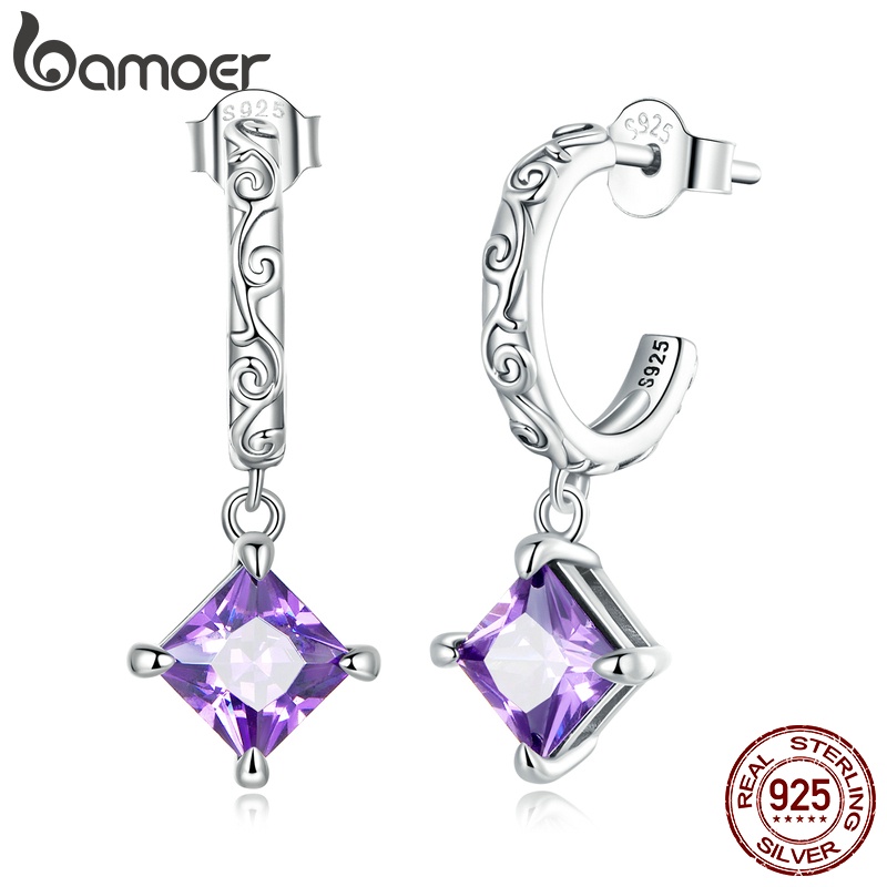 BAMOER 1 Cặp Bông Tai Bạc 925 Đính Đá Zircon Tự Nhiên Thời Trang Cho Nữ