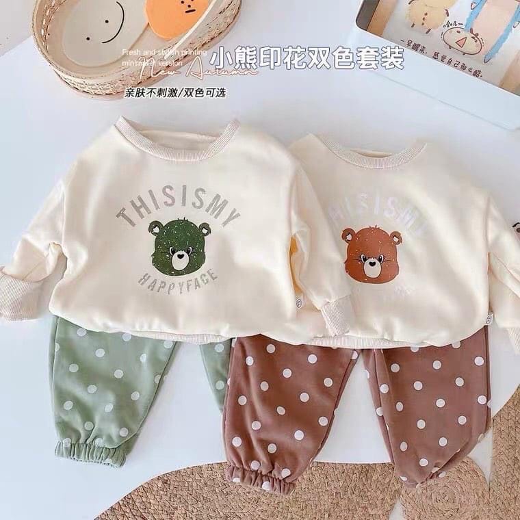 Bộ Nỉ Thu Đông Quảng Châu - Hàng nhập khẩu - Chất vải mềm, mịn - Cho Bé Gấu Bi Từ 8kg đến 28kg Ken Store