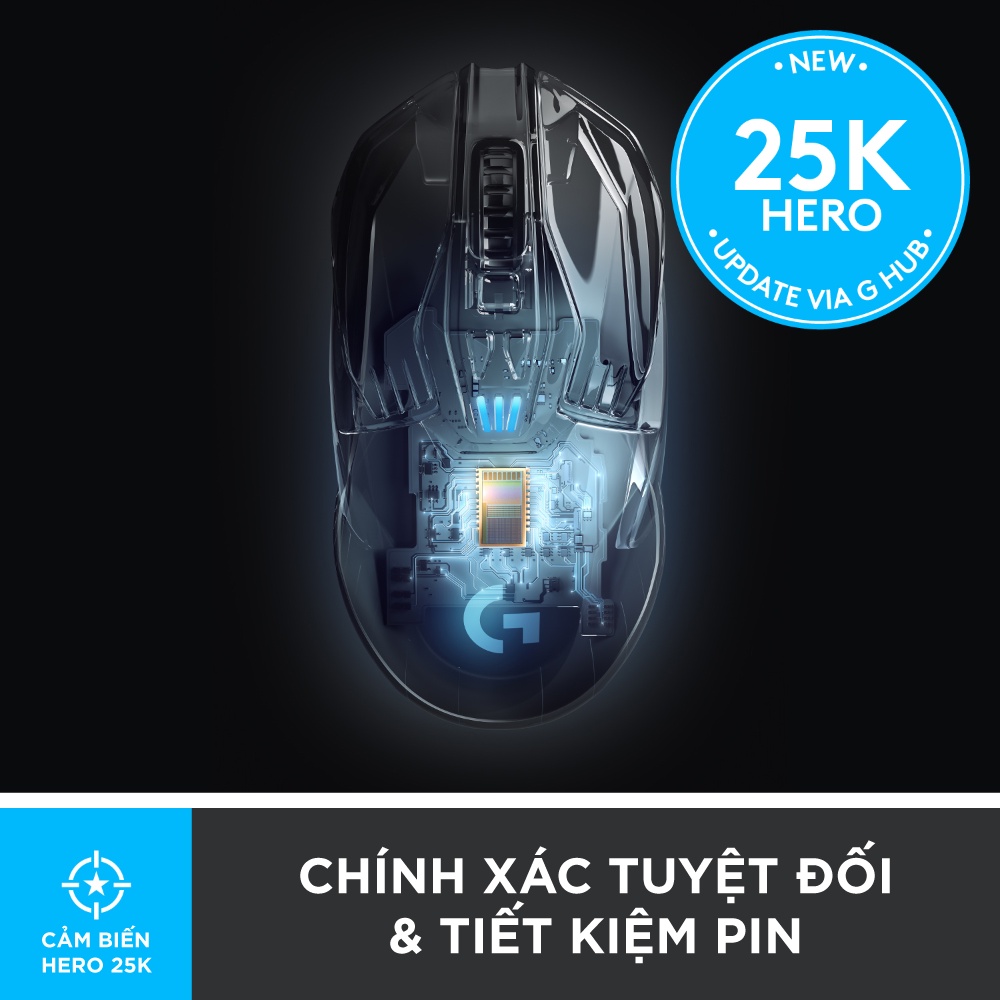 [Mã ELLOGIWL5 giảm 10% đơn 500K] Chuột game không dây RGB Logitech G903 - Hero Cảm biến Hero 25k, pin sạc, PC