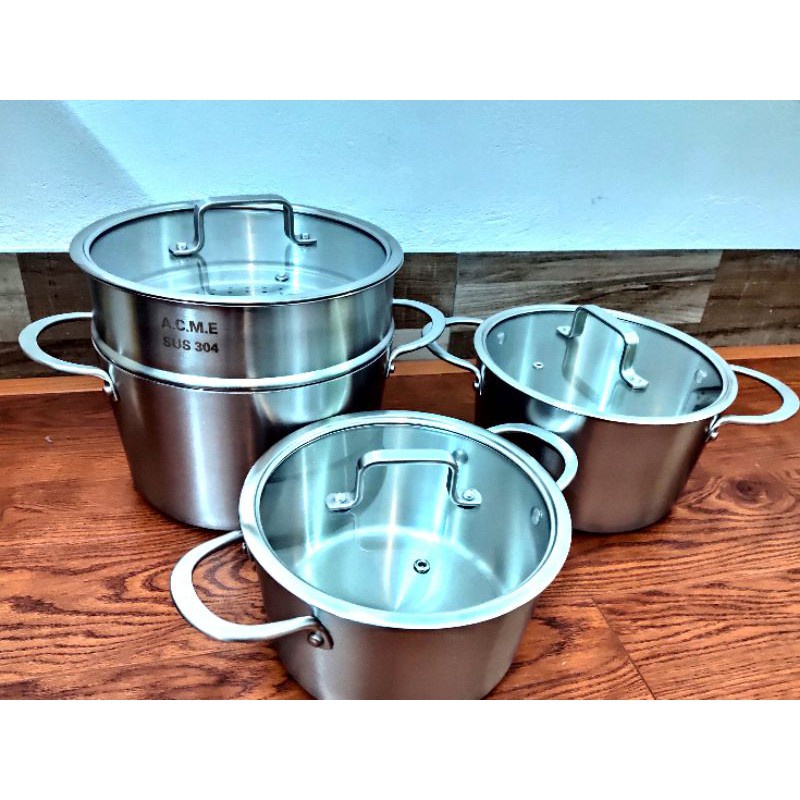 Bộ 3 nồi 3 lớp inox 304 (18/10) hình côn độc đáo hàng nội địa Trung Quốc có thể mua kèm xửng hấp siêu tiện dụng