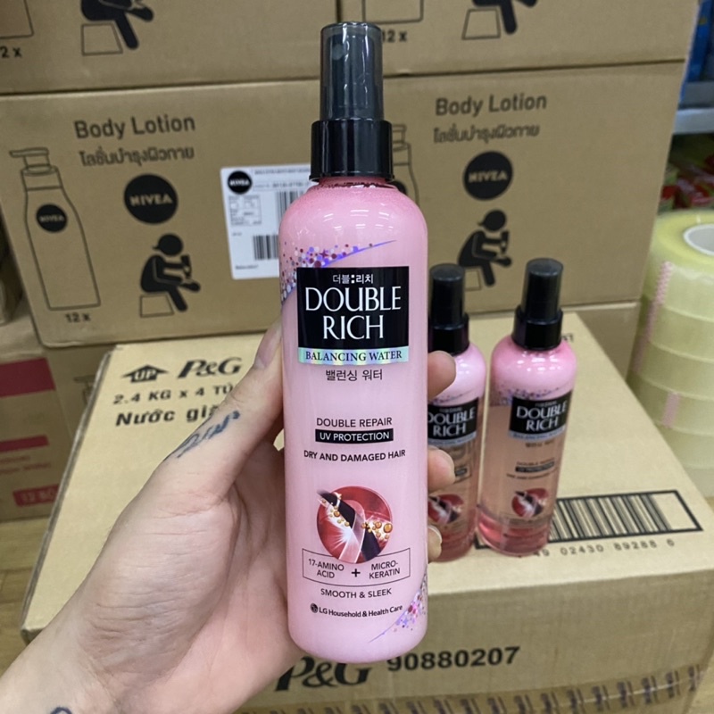 Xịt Dưỡng Tóc Double Rich chăm sóc tóc khô xơ và hư tổn 250ml ( mầu hồng )