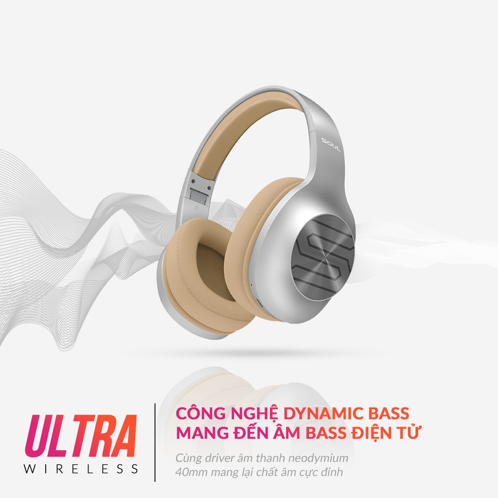 Tai Nghe Bluetooth Headphone Soul Ultra Wireless Âm Bass Điện Tử, BT 5.0, Nghe Đến 36H - Chính Hãng BH 12 Tháng Dizigear