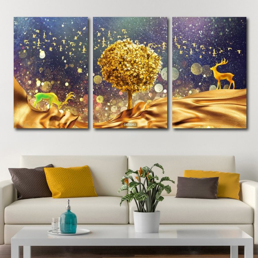 Tranh treo tường canvas phong thủy hươu hoa tài lộc decor trang trí phòng khách phòng ngủ có khung cao cấp khổ lớn 40x60