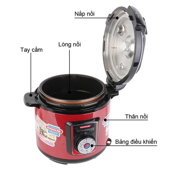 Nồi Áp Suất Điện Đa Năng Sunhouse SHD1756 Dung Tích 6 Lít, Bảo Hành Chính Hãng