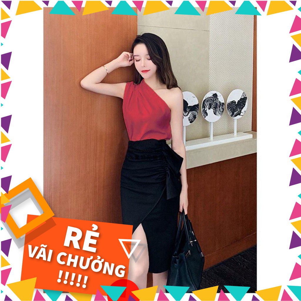 Sale 1122A15B1 Áo kiểu nữ hở vai 1 bên siêu sang chảnh, vải phi bóng mềm tuyệt đẹp Sale