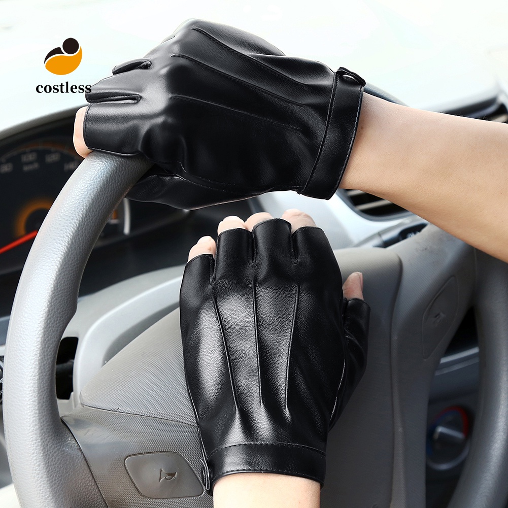 Găng tay da mềm hở ngón thoáng khí cho nam