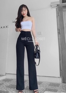 Quần ống loe cạp cao 2 khuy