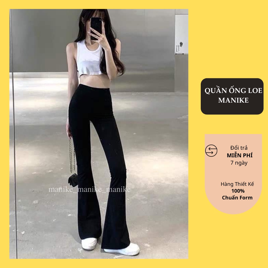 Quần Ống Loe Cạp Cao Dáng Dài MANIKE, Quần legging Nữ Thun Dáng Dài Ôm Mông Ống Loe