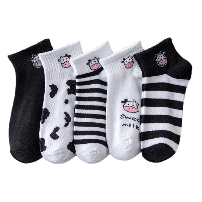 Set 5 đôi tất nữ vớ nữ con bò sữa ngộ nghĩnh đáng yêu chất siêu mềm mịn Cami.makeup TNX04