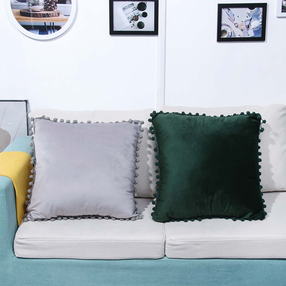 Vỏ Bọc Đệm Ghế Sofa Vải Nhung Màu Trơn Có Khóa Kéo Và Bóng Lông Nhiều Màu Tùy Chọn