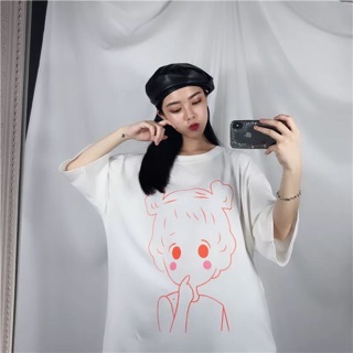 Áo thun oversize in hình cô gái