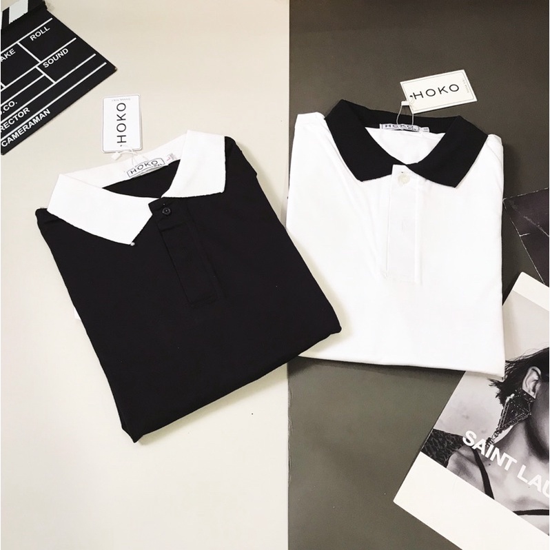 Áo Polo nam cổ trụ tay ngắn phối đen trắng form ôm dáng chất vải thun lạnh cotton thoáng mát | BigBuy360 - bigbuy360.vn