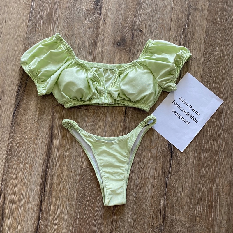 [BKN1341] &lt;ÂU&gt; SET BIKINI XANH CỐM TAY NGẮN QUẦN THONG/LỌT KHE