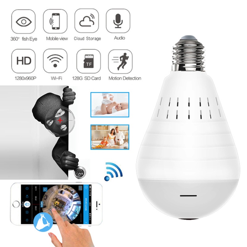 Camera An Ninh 960p Wifi Xoay 360 Độ Hình Bóng Đèn Cá