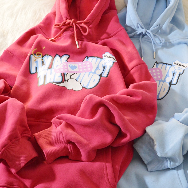 NRVP Áo hoodie tay dài dáng rộng phong cách Hàn Quốc thời trang dành cho nữ