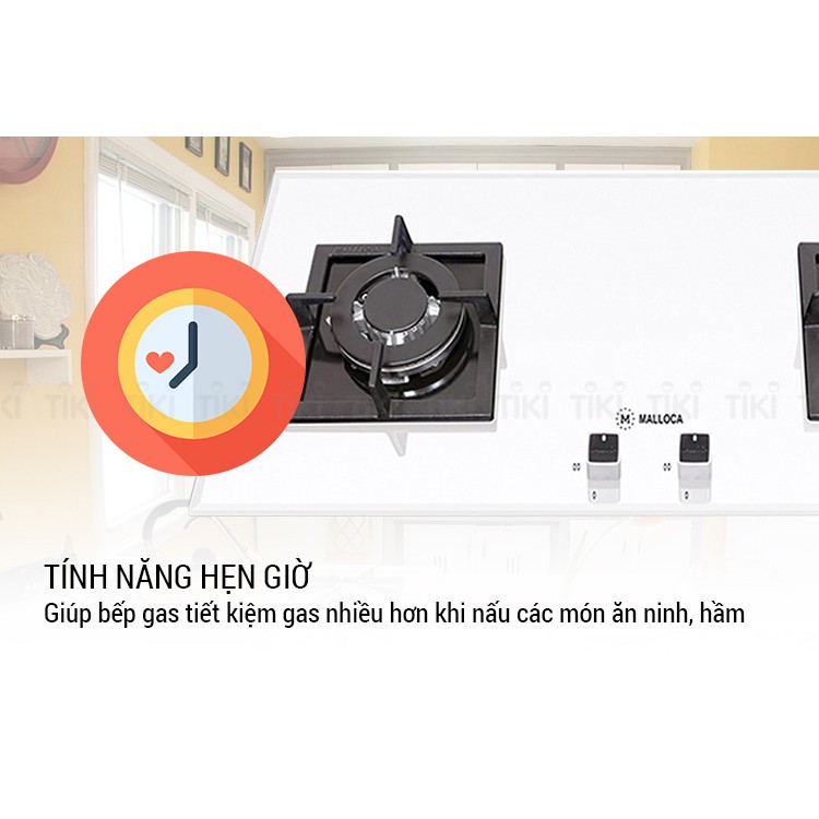 Bếp gas âm 2 vùng nấu Malloca AS 9502W màu trắng lắp ráp Việt Nam