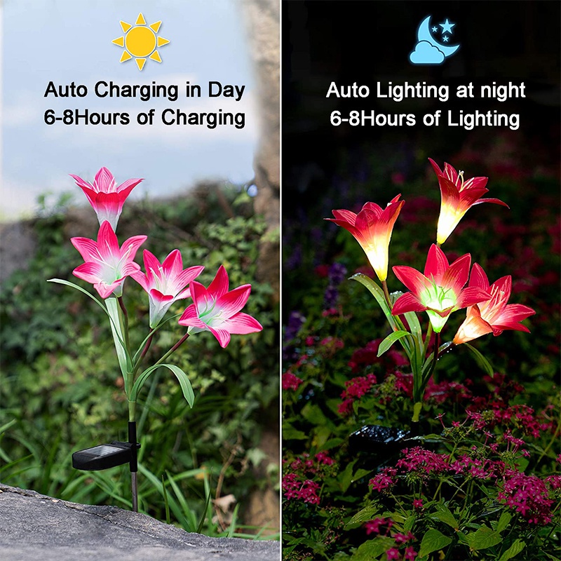 Đèn LED Hình Hoa Lily Nhiều Màu Sắc Chống Thấm Nước Sử Dụng Năng Lượng Mặt Trời Trang Trí Sân Vườn