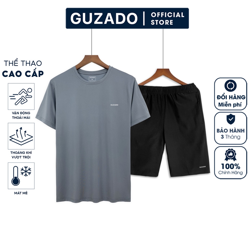 Bộ quần áo thể thao nam cổ tròn Guzado Chất Coolmax thể thao vận động thoải mái BTTCT2202