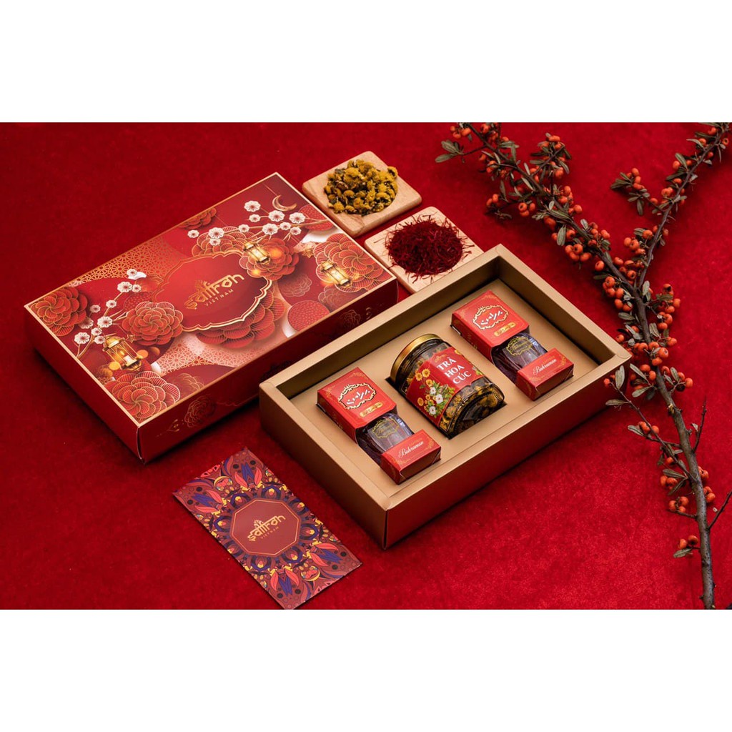 Quà tặng doanh nghiệp thương hiệu Saffron Việt Nam nhụy Hoa Nghệ Tây SAFFRON BAHRAMAN 1Gr x2 hộp kèm quà tặng
