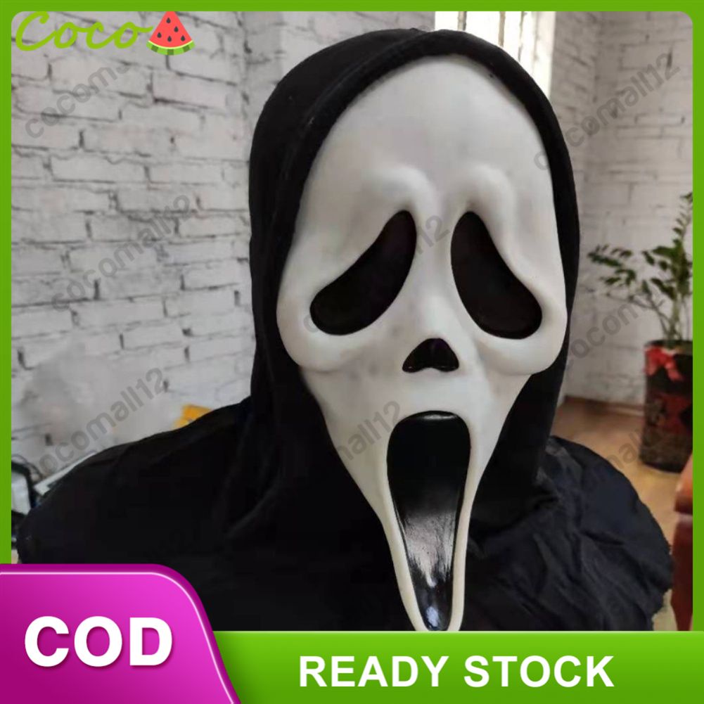⭐Ma Scream Mặt Nạ Mặt Nạ Bên Ma Mặt Nạ với Màu Đen Vải Mui Xe Đáng Sợ Cosplay Kinh Dị Masquerade Trang Trí⭐