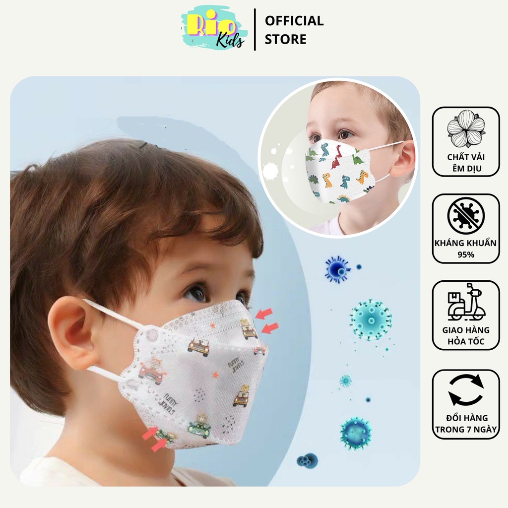 Set 3 túi khẩu trang y tế 4D KF94 Mask cho bé trai bé gái từ 1 đến 5 tuổi- Riokids KT0