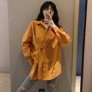 Áo sơ mi trắng dáng dài thiết kế lệch tà cá tính cho nữ