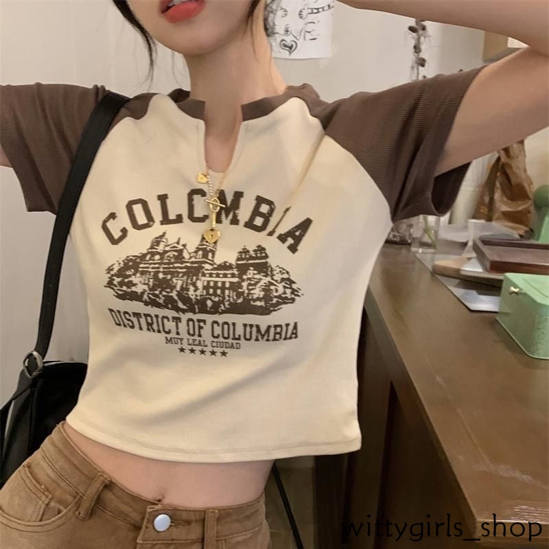 Wittygirls-áo Thun Ngắn Tay Thời Trang Mùa Hè Màu Trơn Phong Cách Mỹ Ngọt Ngào