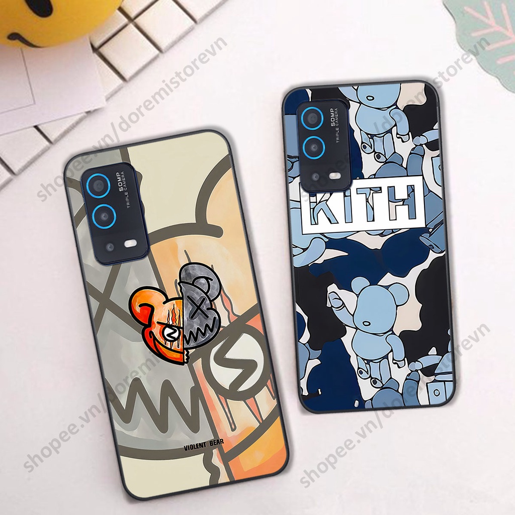 Ốp lưng Oppo A54 / A55 hình kaws, kith, bear brick nổi 3D phong cách độc đáo