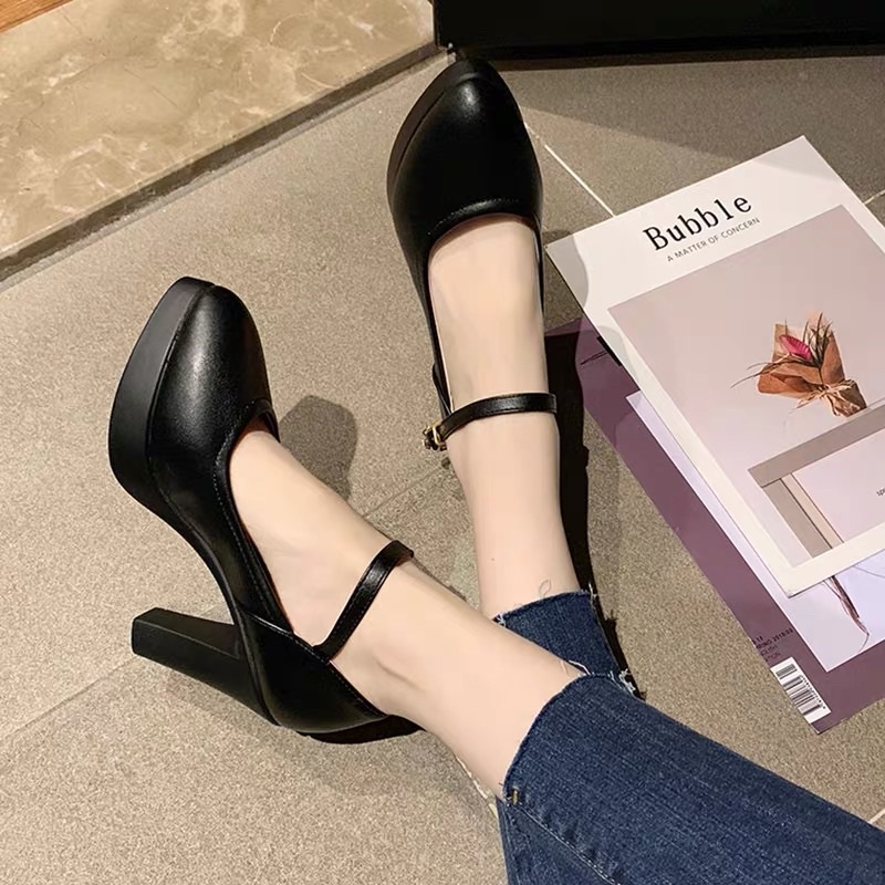 GIÀY MARY JANE DÂY CÀI CAO GÓT 6CM VUÔNG MŨI NHỌN ĐẾ CAO PHONG CÁCH LOLITA