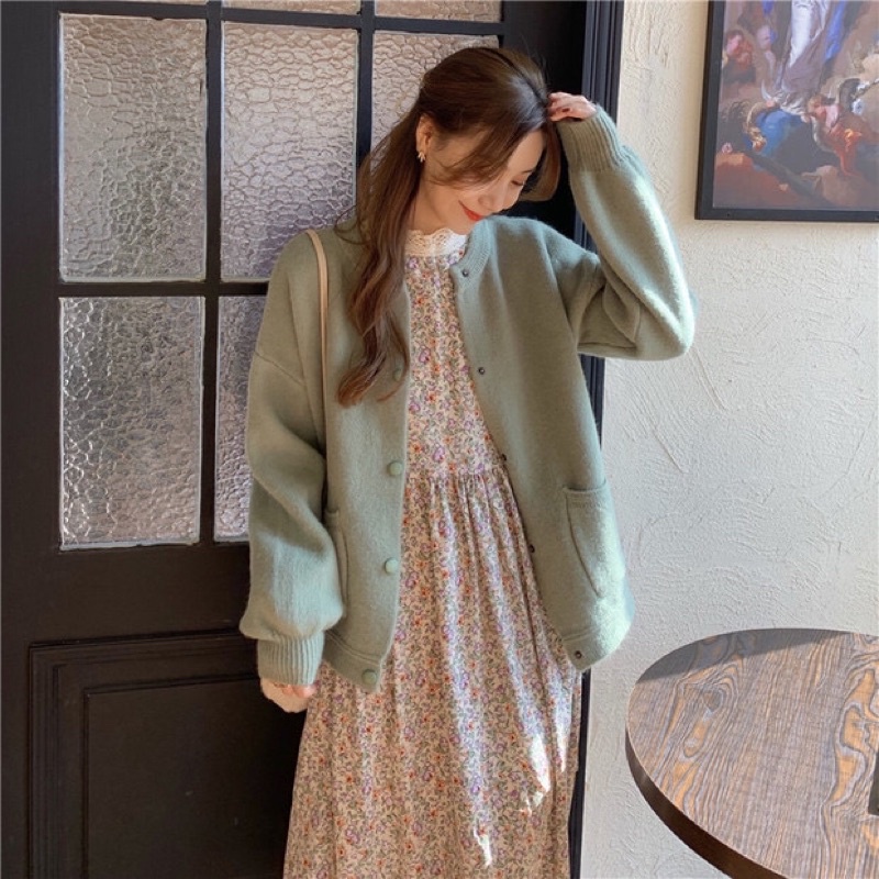 Set váy dài kèm áo khoác mùa đông ulzzang