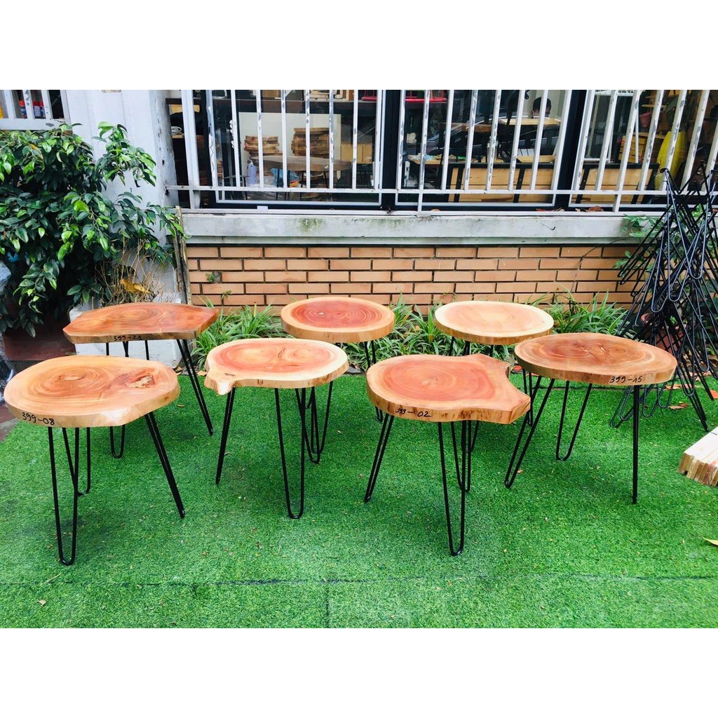 [Siêu Sale] bàn cafe gỗ nguyên tấm xà cừ chân hairpin cao 40 (D = 36 - 40 cm) HP Decor