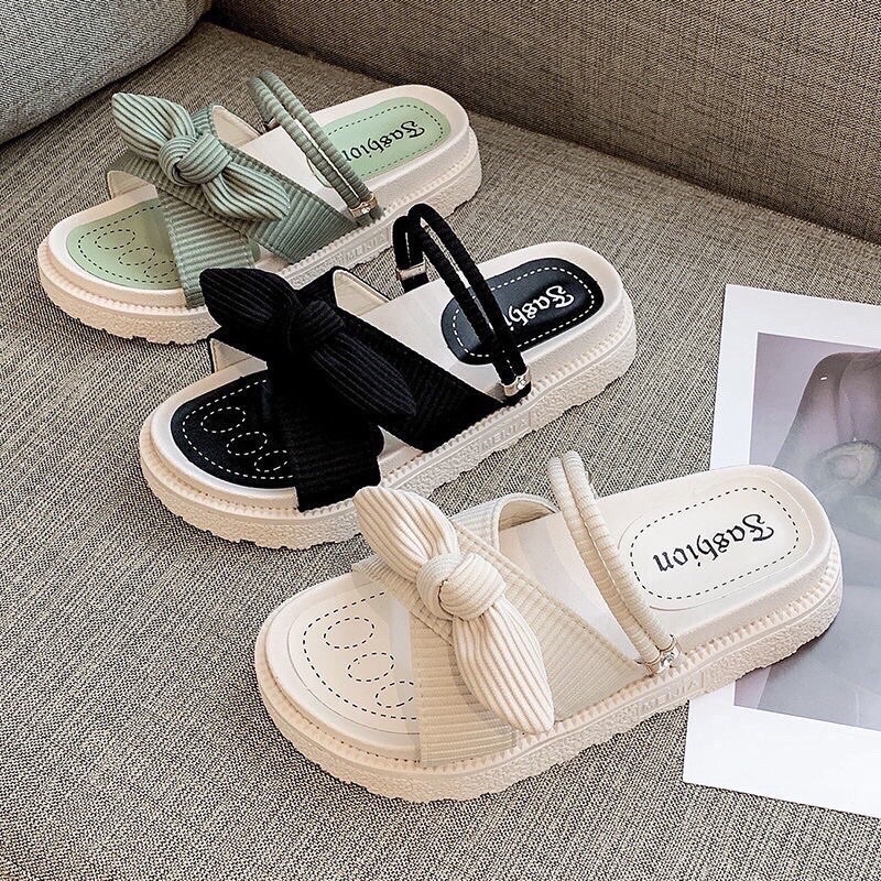 SANDAL ĐẾ BẰNG NƠ XOẮN -DÉP BÁNH MÌ
