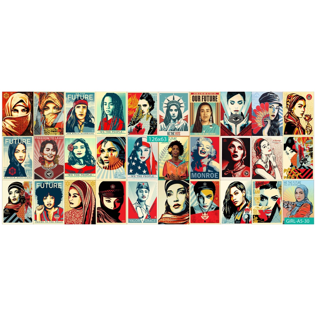 Combo Set 30 tờ Decal dán tường chủ đề GIRL A3,A4,A5