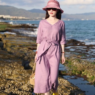 Váy tím linen mát lạnh [ đầm linen + cổ tim]