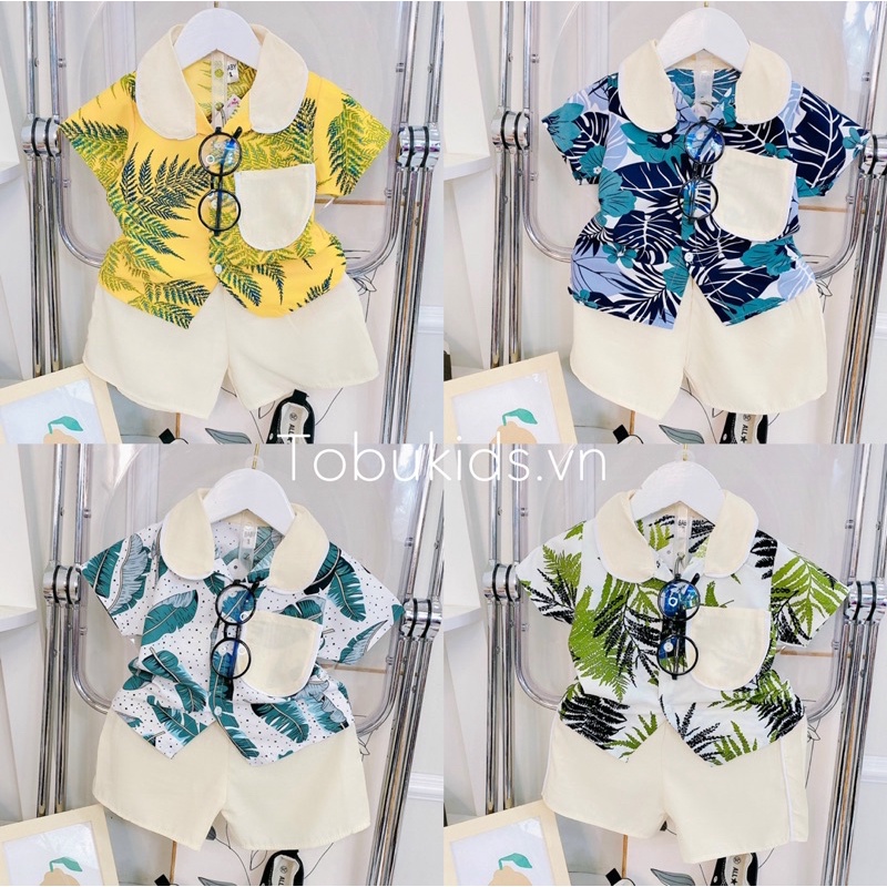 Set Bộ Áo Hoa Lá Quần Thô Kate Trắng Cho Bé Trai Bé Gái Năng Động Ngày Hè 8-20kg