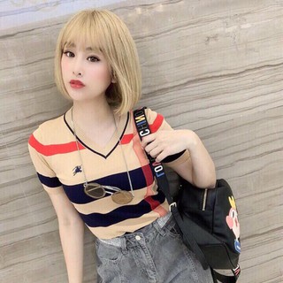 Áo Len Kẻ Cổ Tim (#420)_Xưởng May Quang Anh