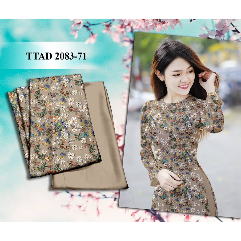 Vải áo dài in 3D họa tiết hoa nhí, chất liệu mềm mịn siêu đẹp