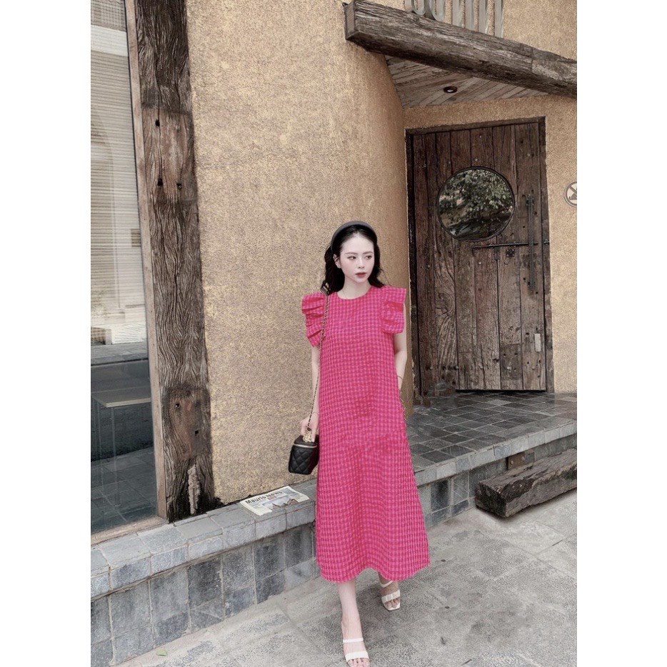 Váy Bầu kẻ caro cánh tiên ,dáng xuông☘️phù hợp đi biển ,đi chơi☘️đầm bầu công sở siêu xinh☘️freesize 43-68kg VB59